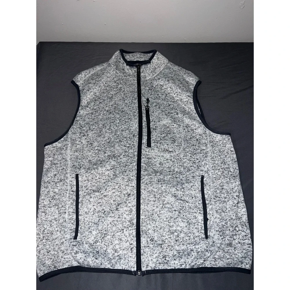 Free Country Mens XL Gray Sweater Knit Fleece Full Zip Vest Mock Neck Jacket